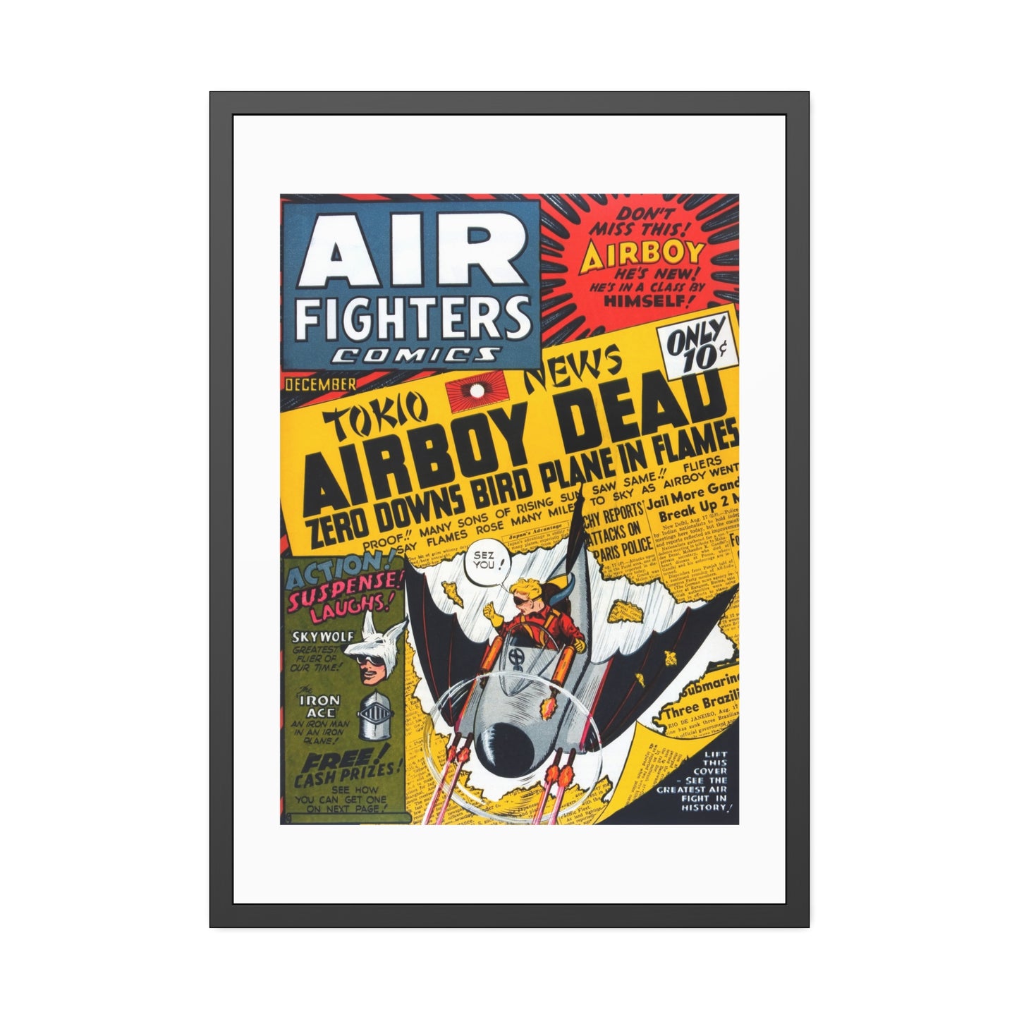 Air Fighters Comics #3 | Framed Art Print | Free Shipping | Golden Age Comic Art | Retro Vintage Classic