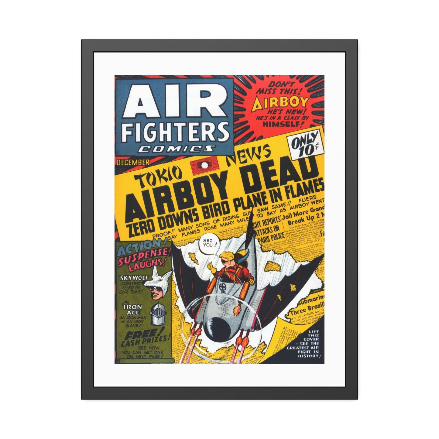 Air Fighters Comics #3 | Framed Art Print | Free Shipping | Golden Age Comic Art | Retro Vintage Classic