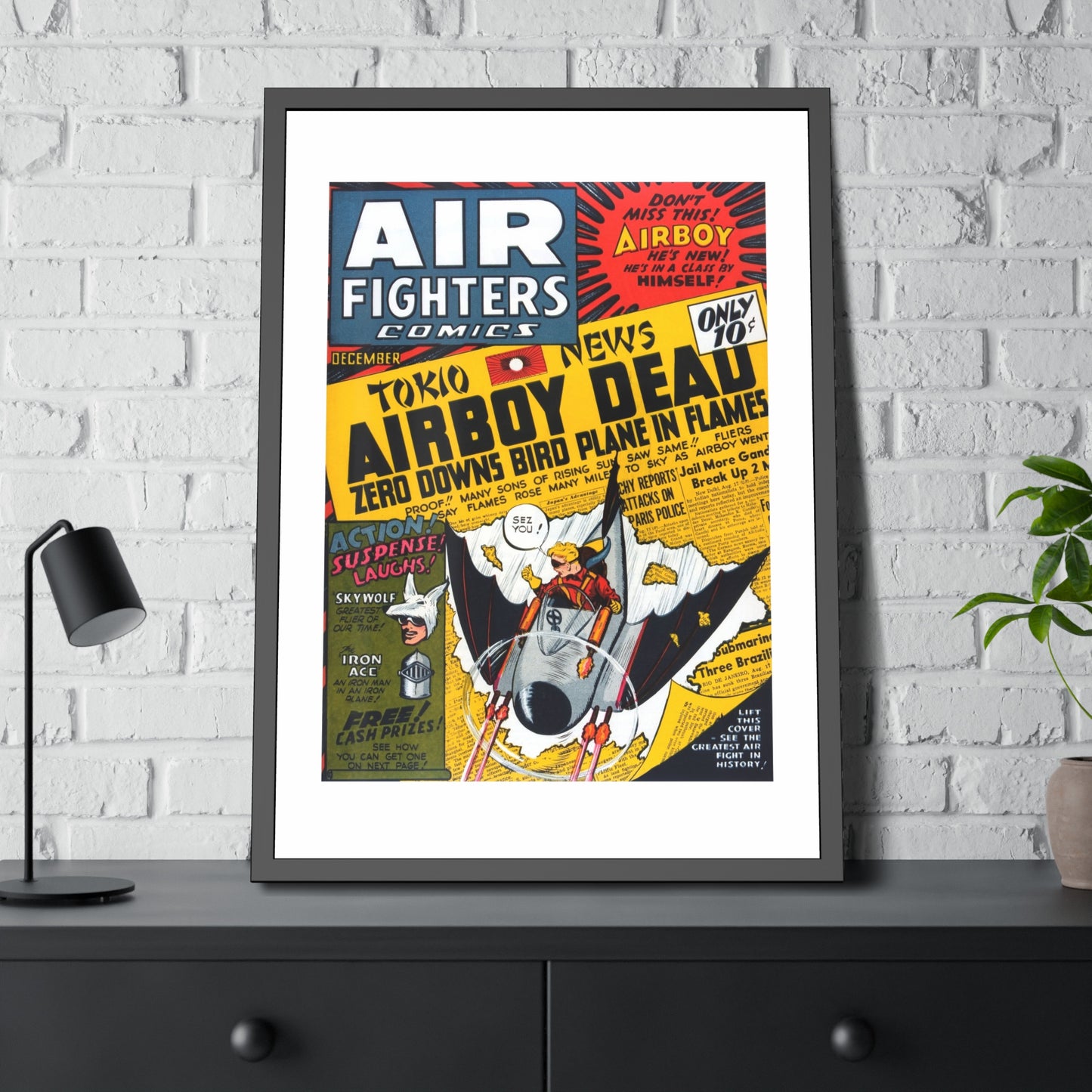 Air Fighters Comics #3 | Framed Art Print | Free Shipping | Golden Age Comic Art | Retro Vintage Classic