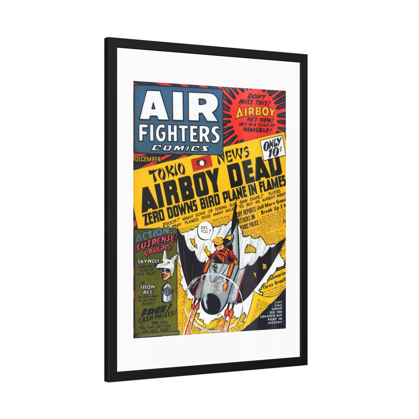 Air Fighters Comics #3 | Framed Art Print | Free Shipping | Golden Age Comic Art | Retro Vintage Classic