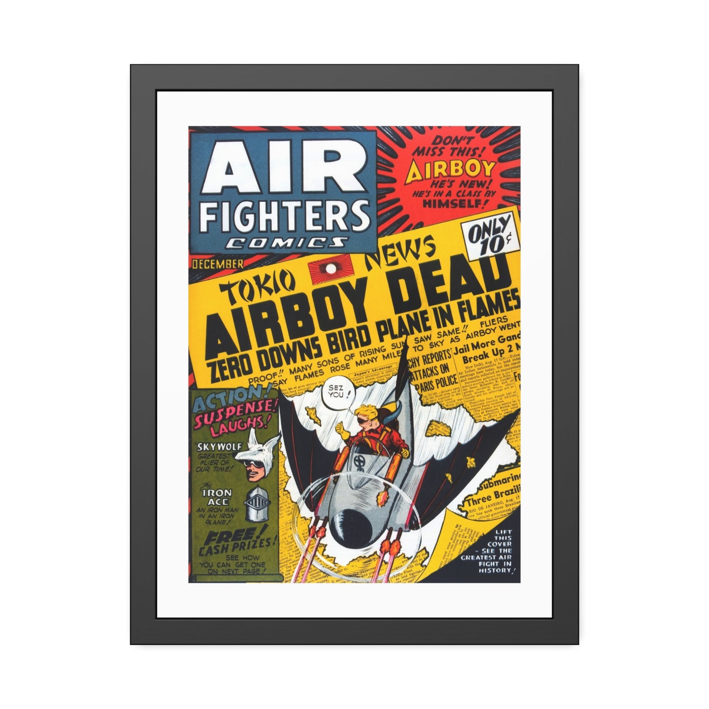 Air Fighters Comics #3 | Framed Art Print | Free Shipping | Golden Age Comic Art | Retro Vintage Classic